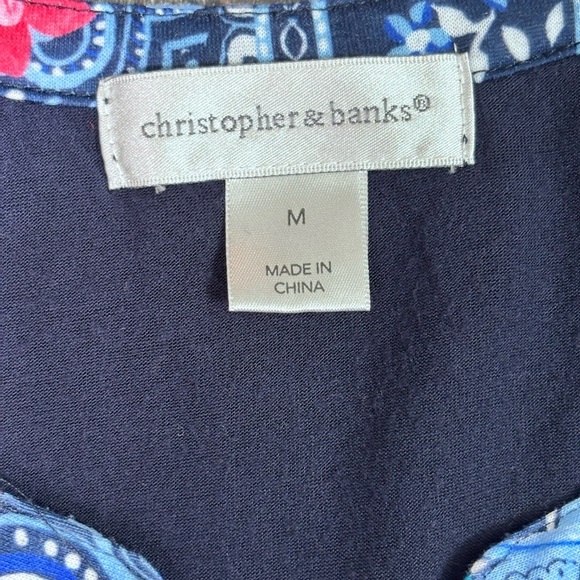 Christopher & Banks Pink and Blue Flower Boho Blouse with Mandarin Collar - Picture 3 of 15
